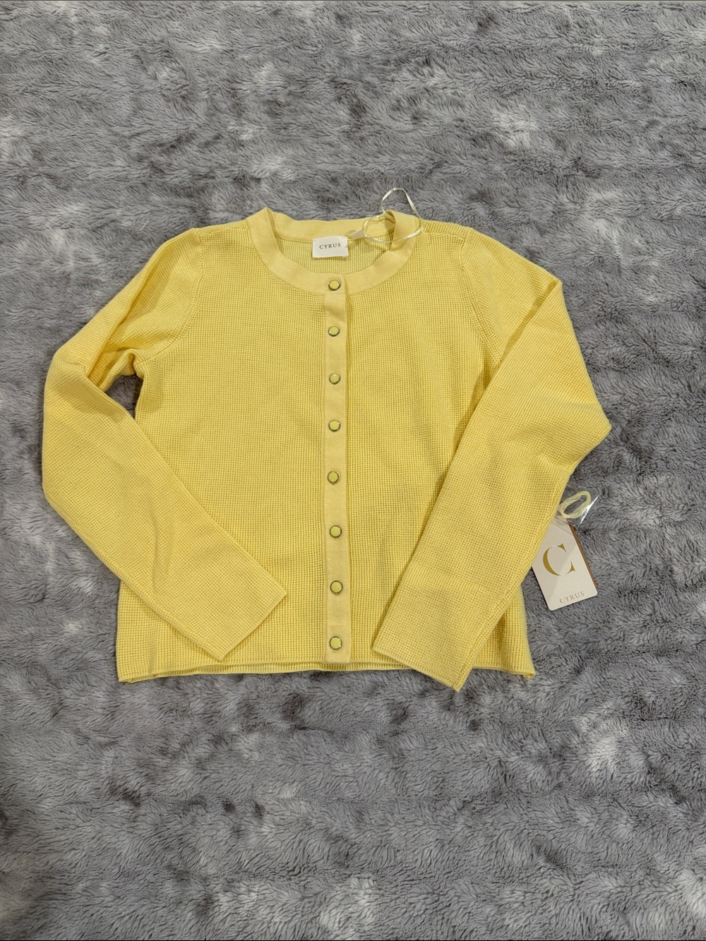 NWT cyrus super soft waffle knit Pale Yellow Sweater Cardigan XS